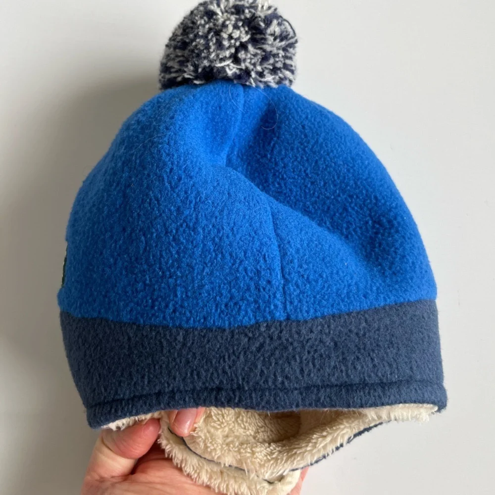 L.L. Bean Royal Blue and Navy Kids Fleece Pom Hat with Mittens